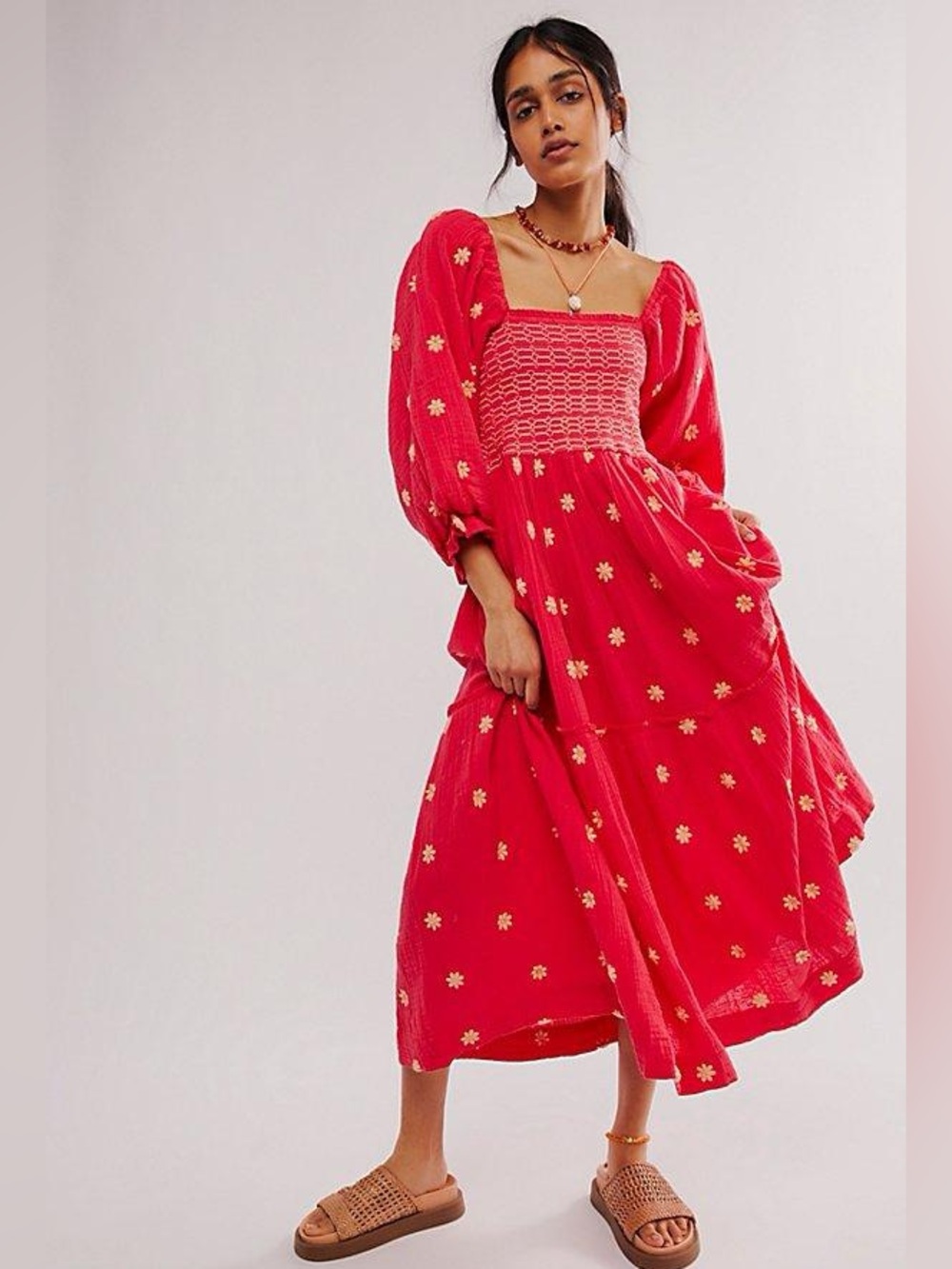 FREE PEOPLE DAHLIA MAXI DRESS WATERMELON WEDGE XS